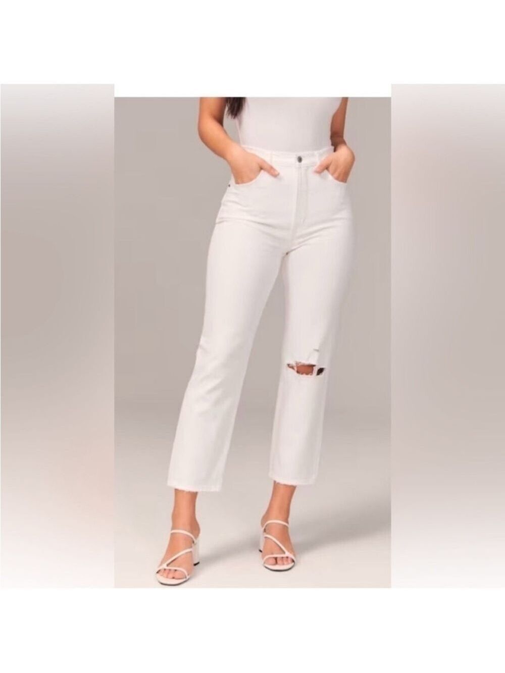 NWT Abercrombie Fitch Ankle Straight Ultra High Rise Off White Size 28 6S NEW
